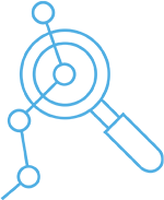 Icon magnifying glass over meandering line with dots